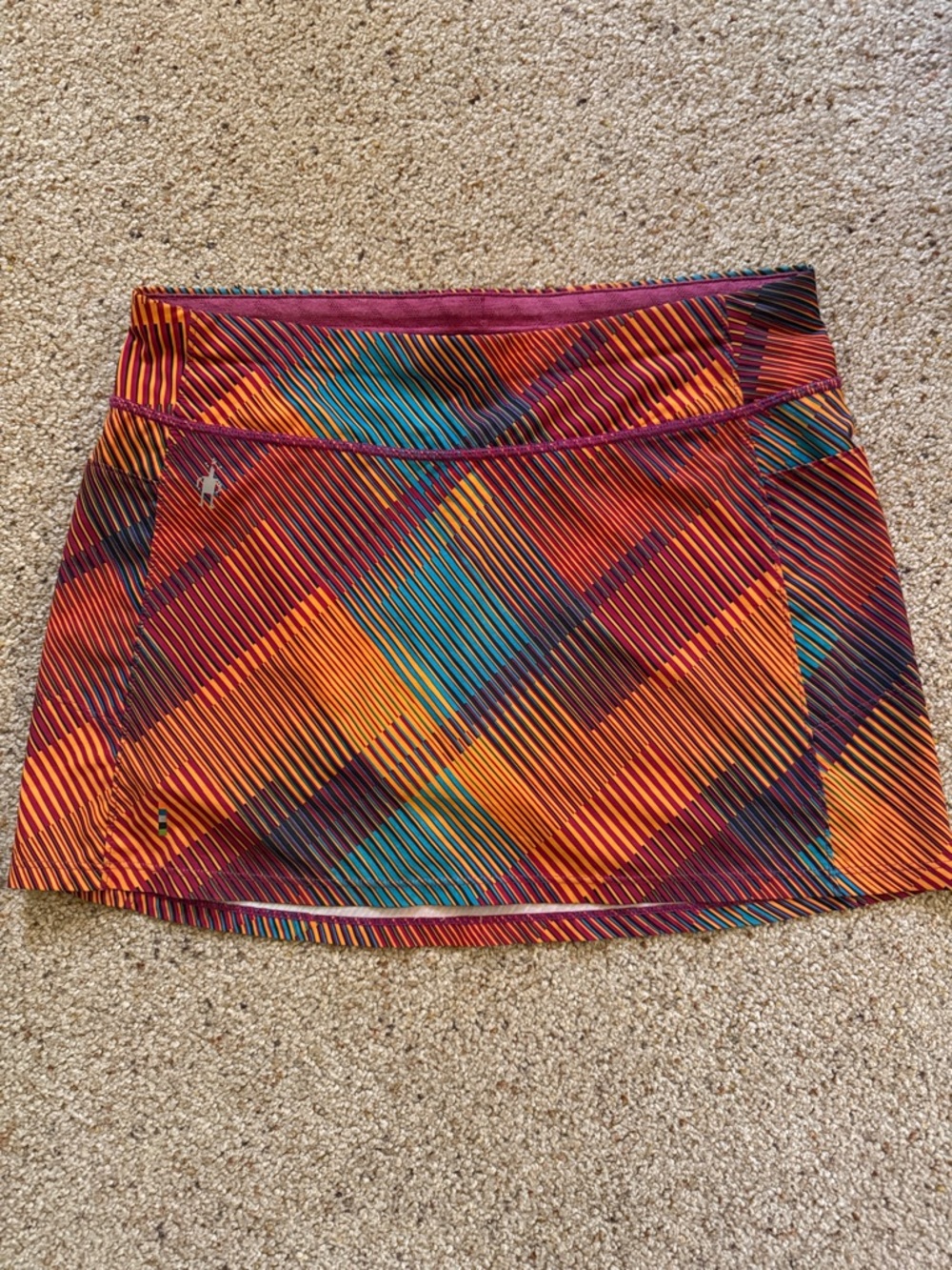 Smartwool Multicolor Stripe Plaid Mini Skort in Orange, Teal, Burgundy